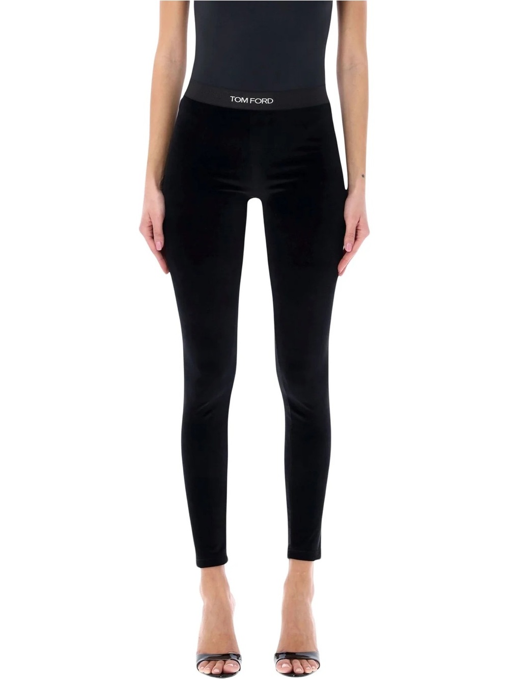 Tom Ford Black Velvet Leggings with Branded Waistband